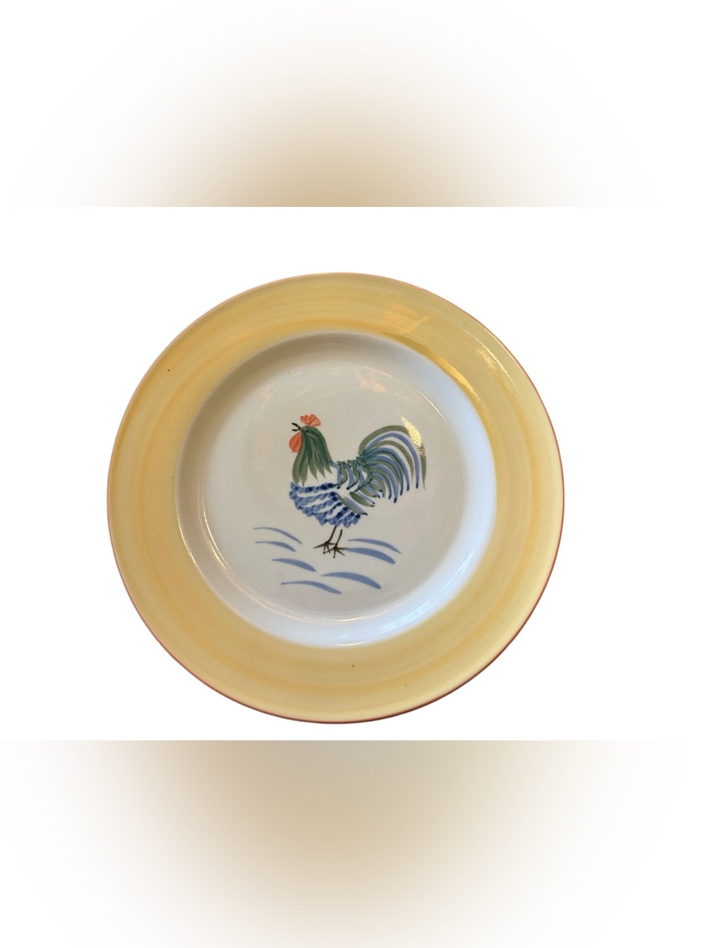 Rooster Glory Yellow Rim Dinner Plates Set of 4 Farmhouse Country Rooster 10”